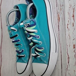 CONVERSE Teal Canvas Sneakers With Multi Laces Women's Size 8